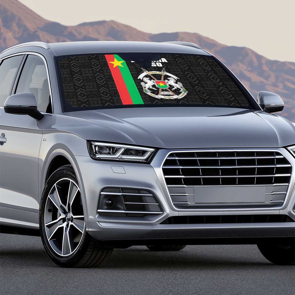 Burkina Faso Striped Auto Sun Shade African Mud Cloth Pattern - Black - Wonder Print Shop
