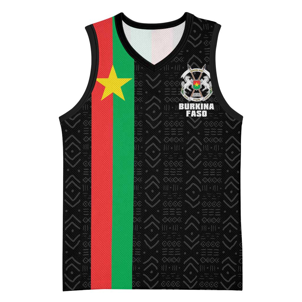 Personalized Burkina Faso Striped Basketball Jersey African Mud Cloth Pattern - Black - Wonder Print Shop