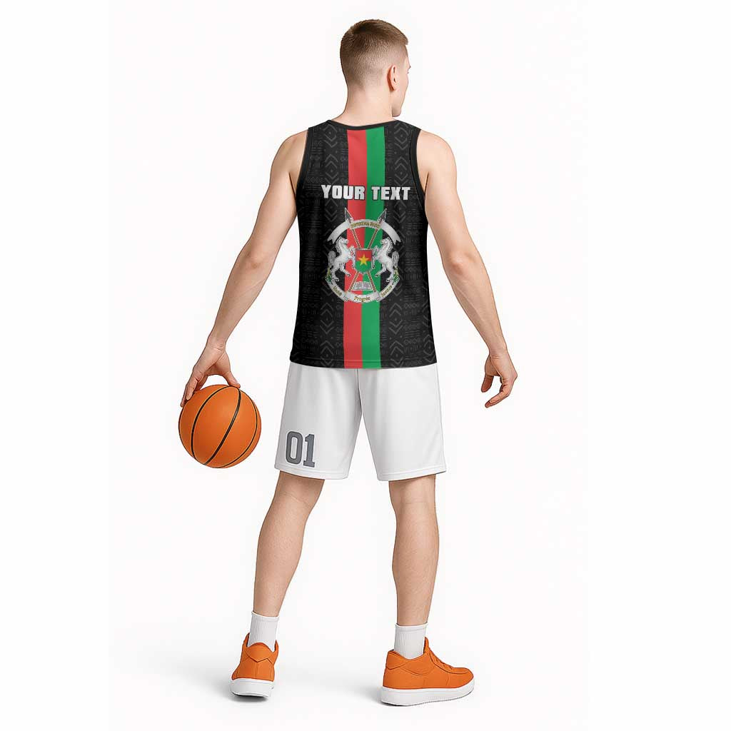 Personalized Burkina Faso Striped Basketball Jersey African Mud Cloth Pattern - Black - Wonder Print Shop
