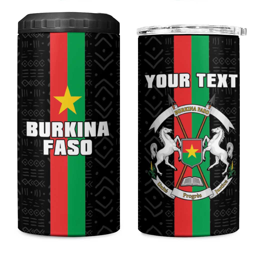 Personalized Burkina Faso Striped 4 in 1 Can Cooler Tumbler African Mud Cloth Pattern - Black - Wonder Print Shop