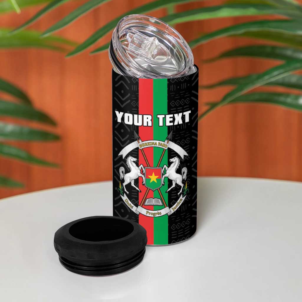Personalized Burkina Faso Striped 4 in 1 Can Cooler Tumbler African Mud Cloth Pattern - Black - Wonder Print Shop