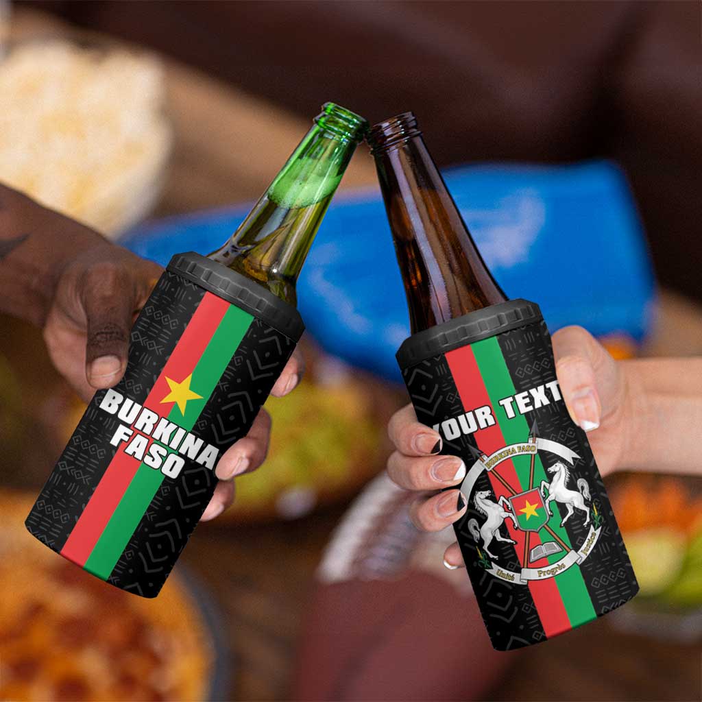 Personalized Burkina Faso Striped 4 in 1 Can Cooler Tumbler African Mud Cloth Pattern - Black - Wonder Print Shop