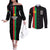 Personalized Burkina Faso Striped Couples Matching Off The Shoulder Long Sleeve Dress and Long Sleeve Button Shirt African Mud Cloth Pattern - Black - Wonder Print Shop