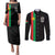 Personalized Burkina Faso Striped Couples Matching Puletasi and Long Sleeve Button Shirt African Mud Cloth Pattern - Black - Wonder Print Shop