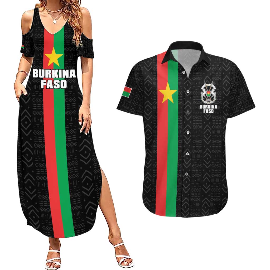 Personalized Burkina Faso Striped Couples Matching Summer Maxi Dress and Hawaiian Shirt African Mud Cloth Pattern - Black - Wonder Print Shop