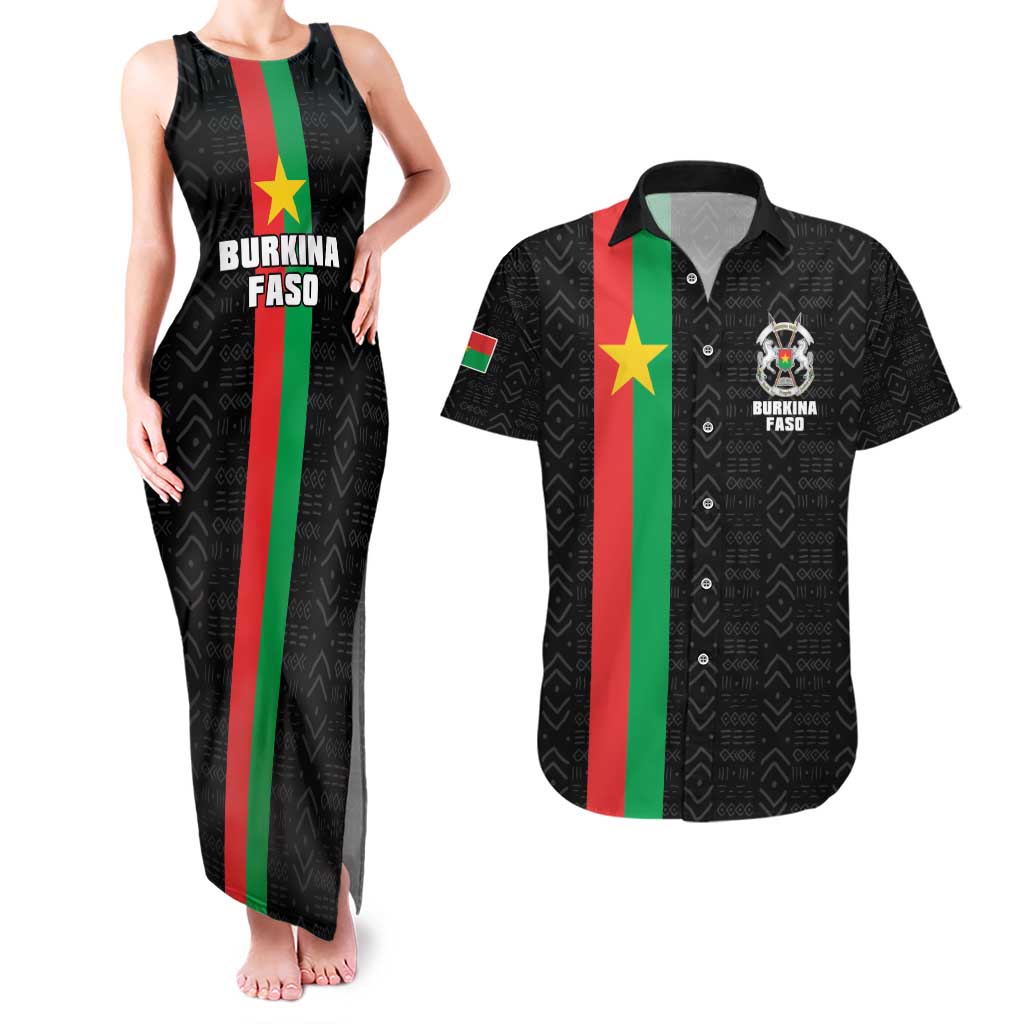 Personalized Burkina Faso Striped Couples Matching Tank Maxi Dress and Hawaiian Shirt African Mud Cloth Pattern - Black - Wonder Print Shop