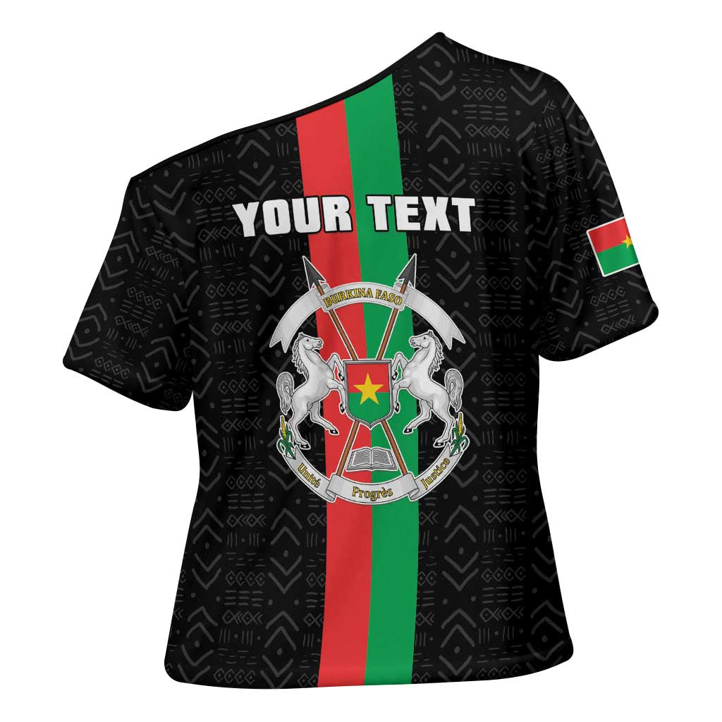 Personalized Burkina Faso Striped Cross Shoulder Shirt African Mud Cloth Pattern - Black - Wonder Print Shop