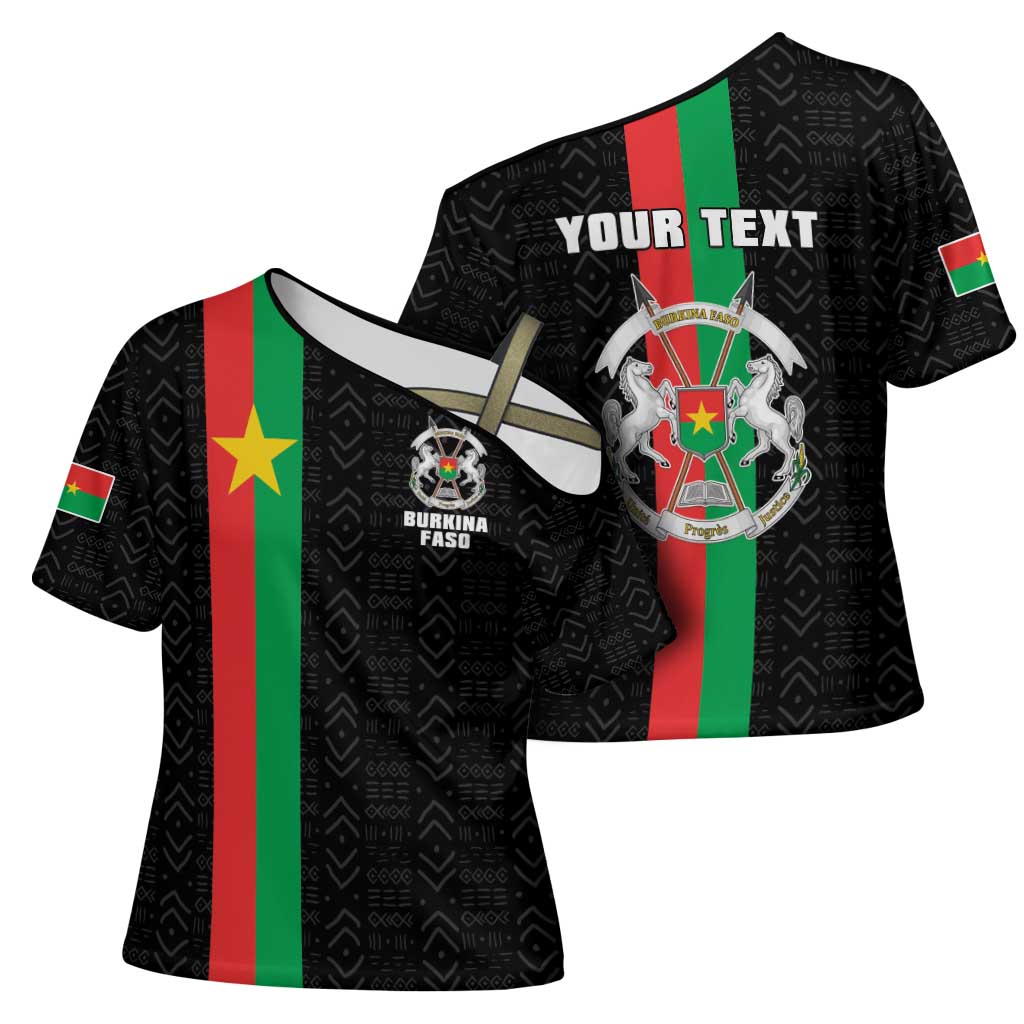 Personalized Burkina Faso Striped Cross Shoulder Shirt African Mud Cloth Pattern - Black - Wonder Print Shop