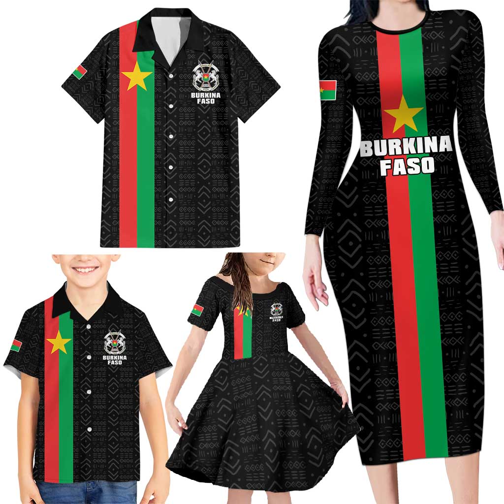Personalized Burkina Faso Striped Family Matching Long Sleeve Bodycon Dress and Hawaiian Shirt African Mud Cloth Pattern - Black - Wonder Print Shop