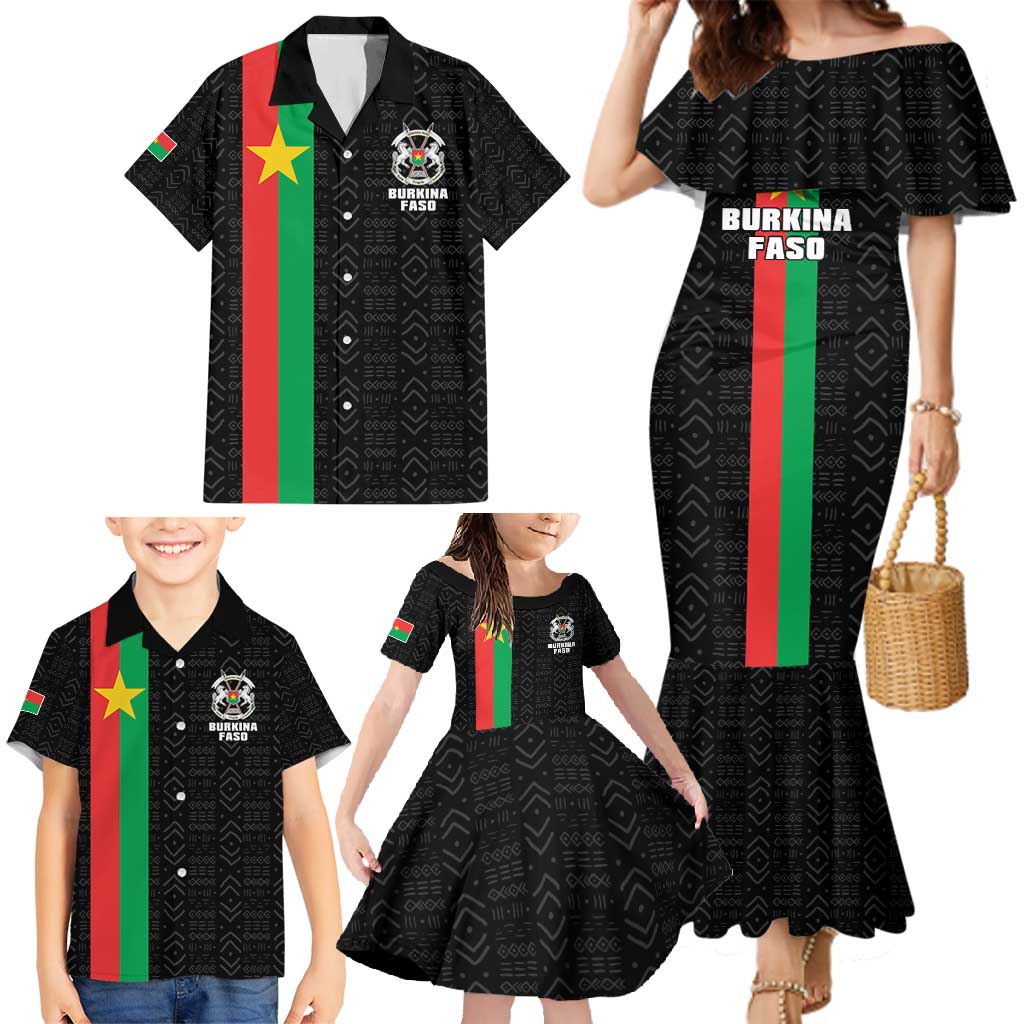 Personalized Burkina Faso Striped Family Matching Mermaid Dress and Hawaiian Shirt African Mud Cloth Pattern - Black - Wonder Print Shop