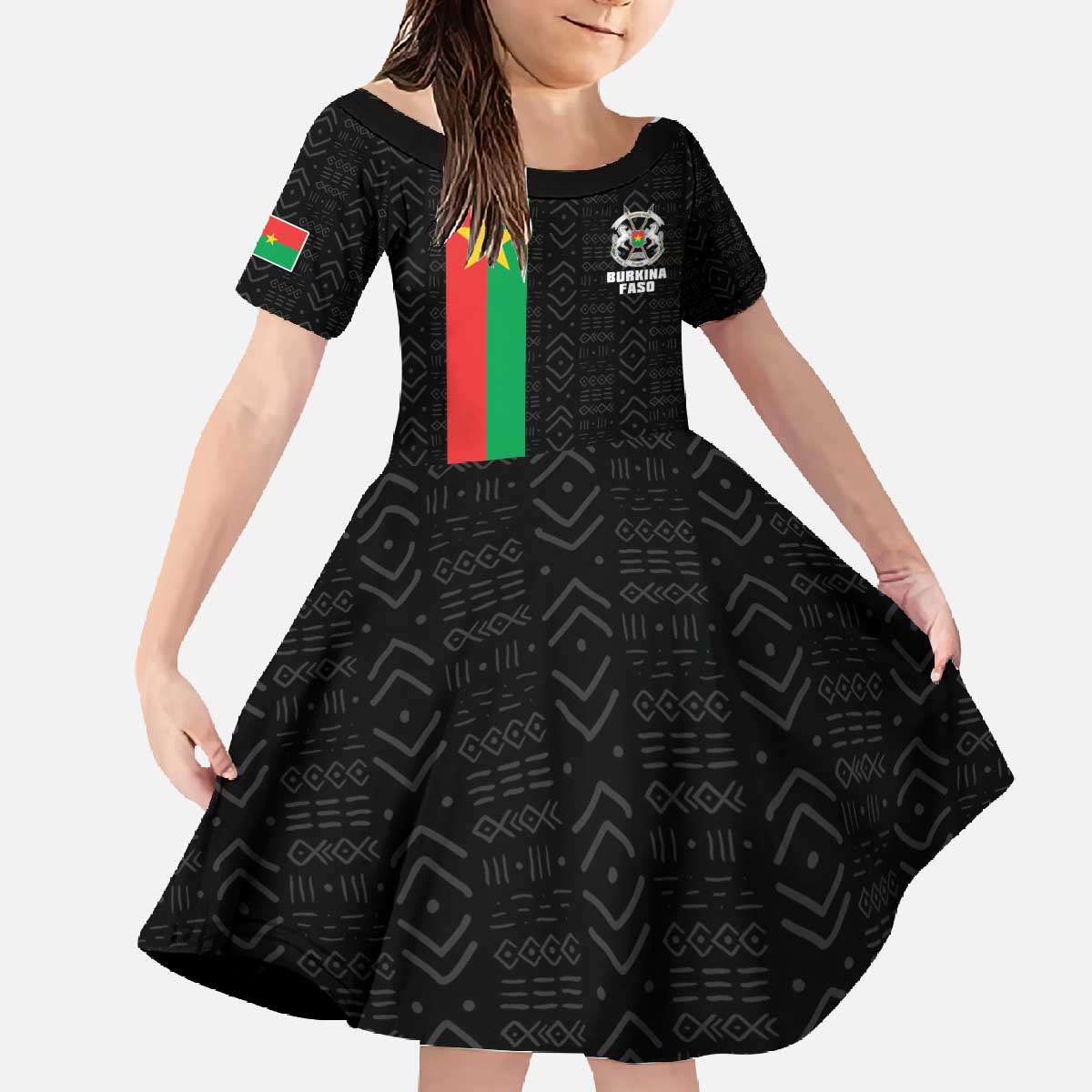 Personalized Burkina Faso Striped Family Matching Off The Shoulder Long Sleeve Dress and Hawaiian Shirt African Mud Cloth Pattern - Black - Wonder Print Shop