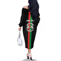 Personalized Burkina Faso Striped Family Matching Off The Shoulder Long Sleeve Dress and Hawaiian Shirt African Mud Cloth Pattern - Black - Wonder Print Shop