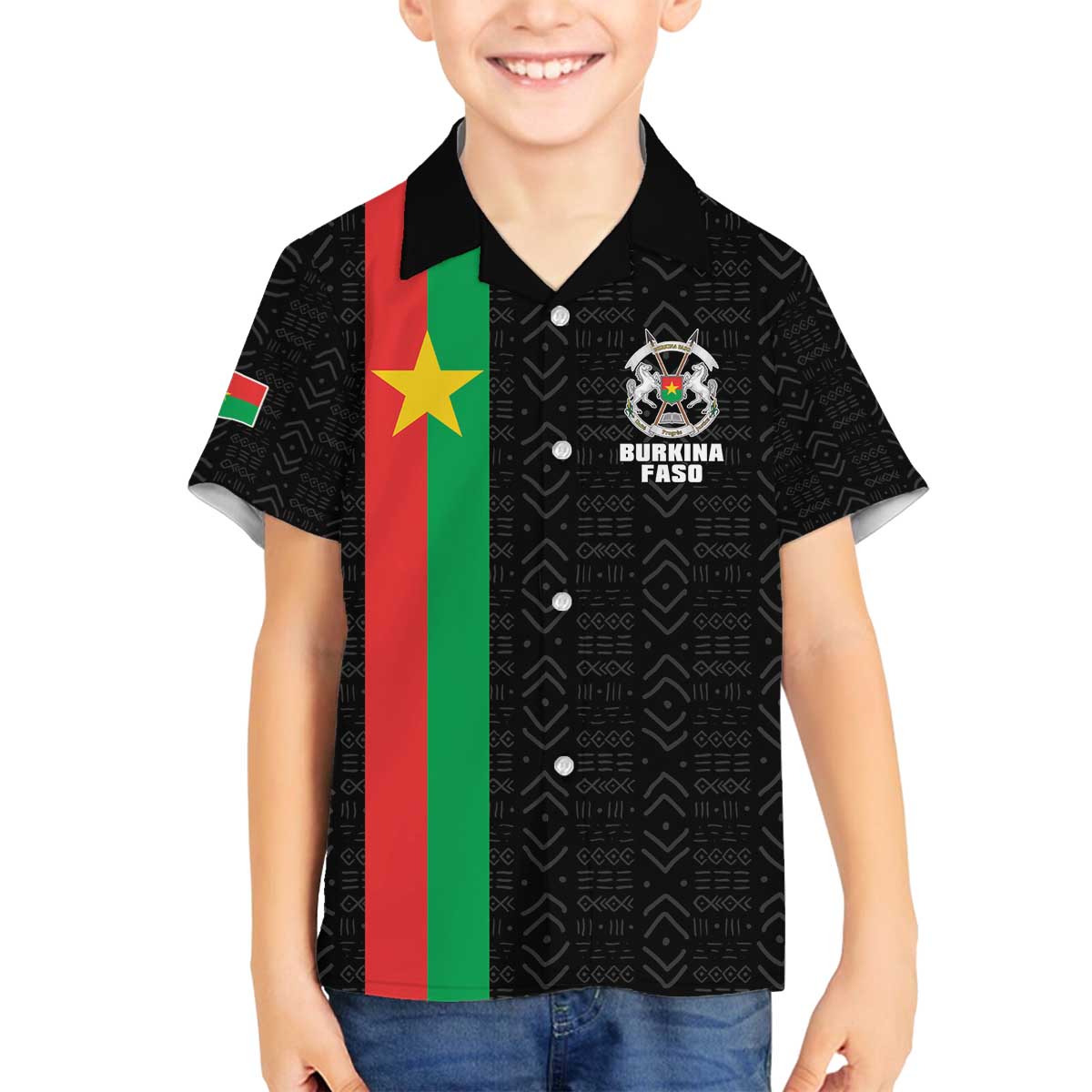 Personalized Burkina Faso Striped Family Matching Off The Shoulder Long Sleeve Dress and Hawaiian Shirt African Mud Cloth Pattern - Black - Wonder Print Shop