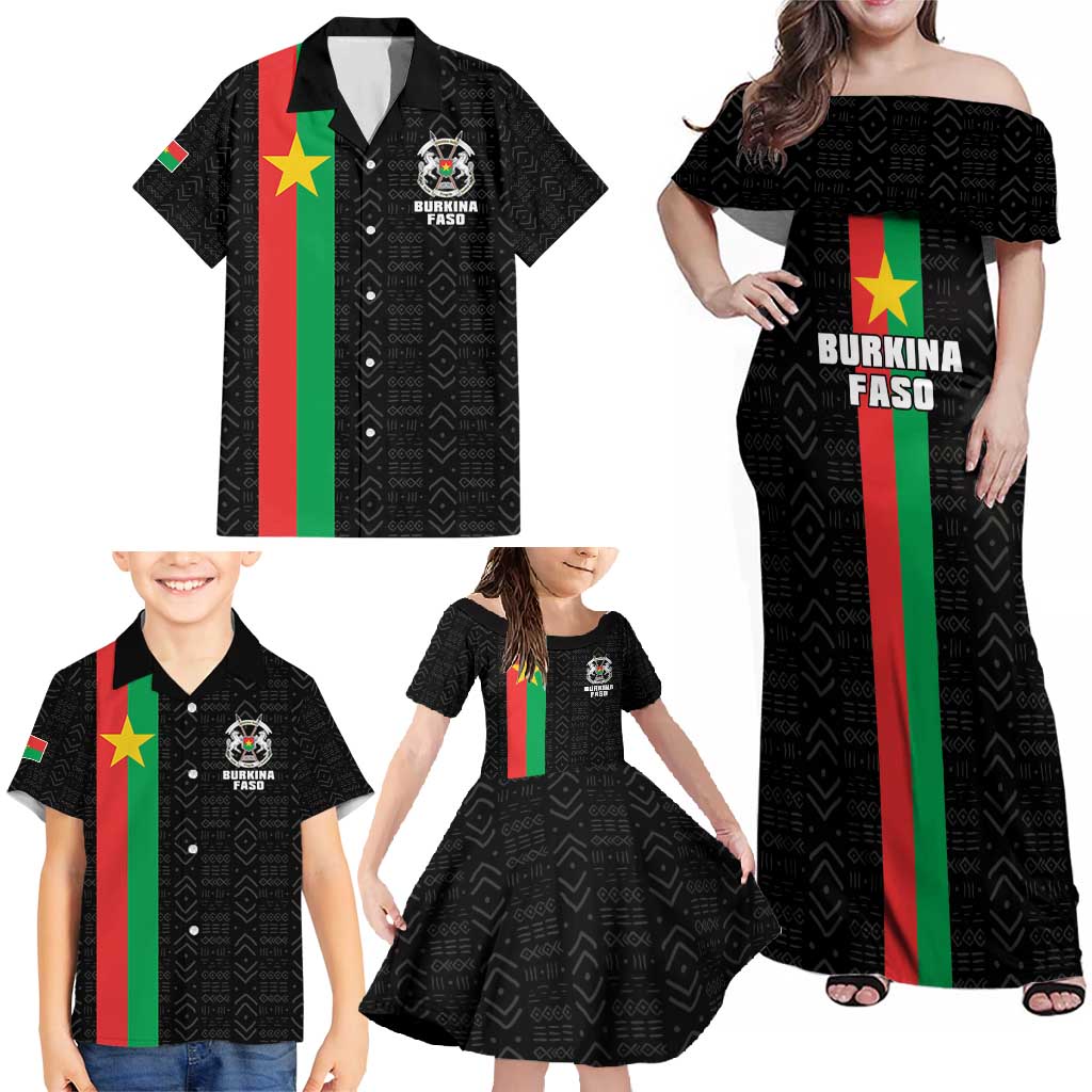 Personalized Burkina Faso Striped Family Matching Off Shoulder Maxi Dress and Hawaiian Shirt African Mud Cloth Pattern - Black - Wonder Print Shop