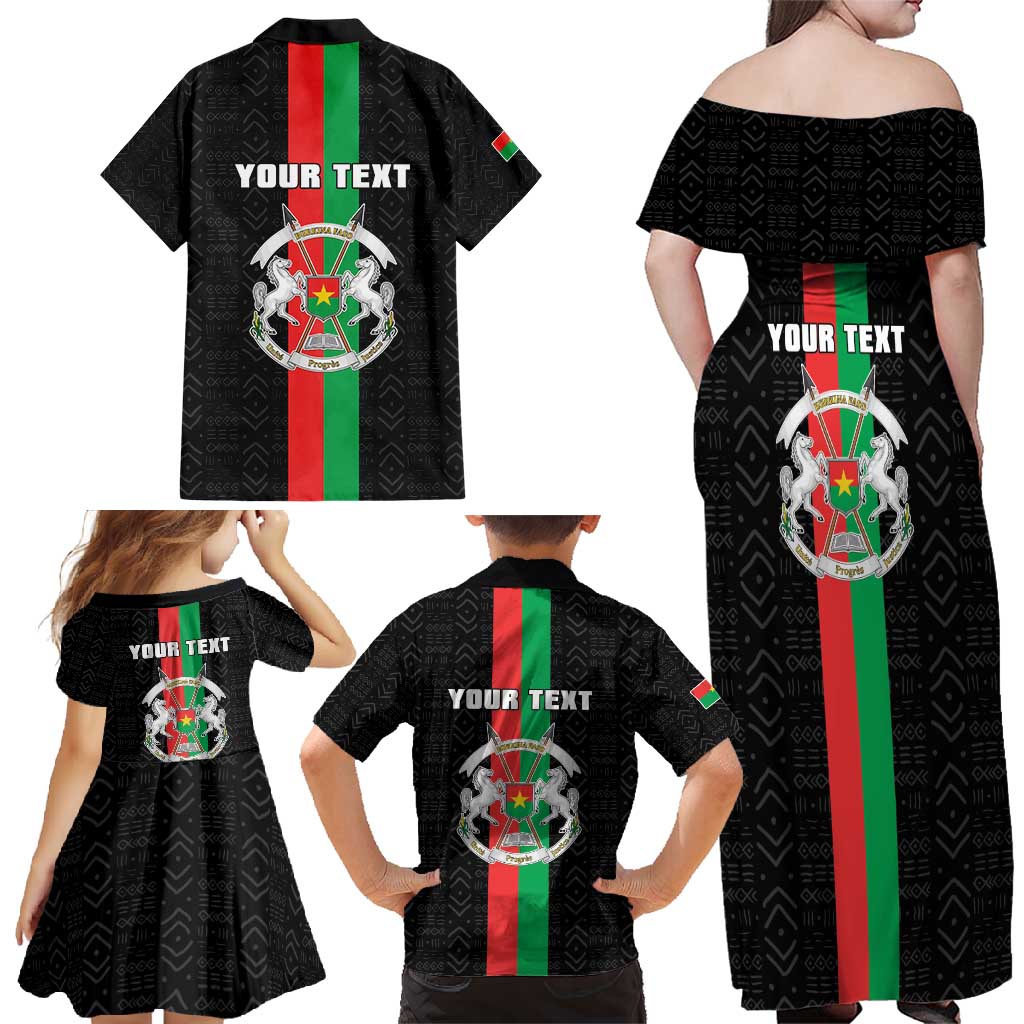 Personalized Burkina Faso Striped Family Matching Off Shoulder Maxi Dress and Hawaiian Shirt African Mud Cloth Pattern - Black - Wonder Print Shop