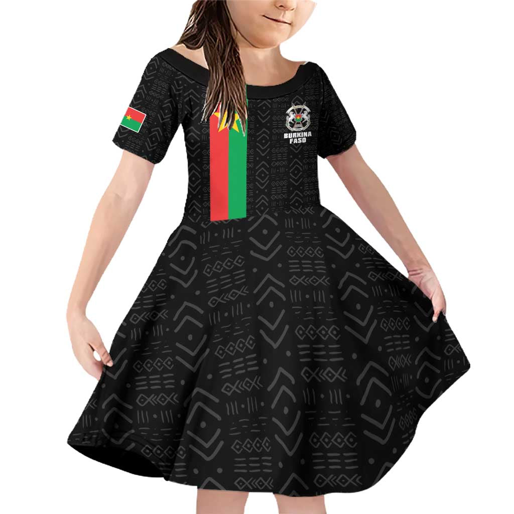 Personalized Burkina Faso Striped Family Matching Off Shoulder Short Dress and Hawaiian Shirt African Mud Cloth Pattern - Black - Wonder Print Shop