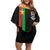Personalized Burkina Faso Striped Family Matching Off Shoulder Short Dress and Hawaiian Shirt African Mud Cloth Pattern - Black - Wonder Print Shop