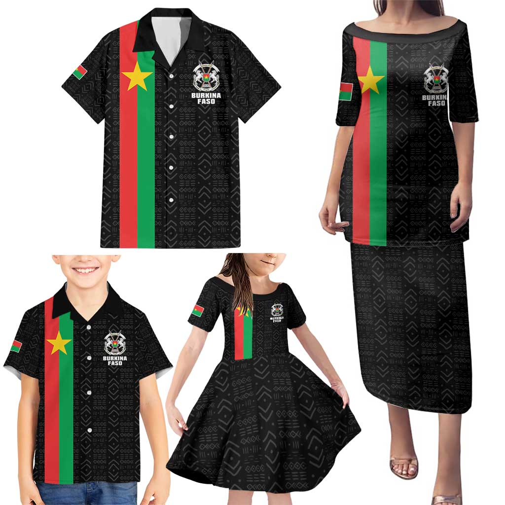 Personalized Burkina Faso Striped Family Matching Puletasi and Hawaiian Shirt African Mud Cloth Pattern - Black - Wonder Print Shop