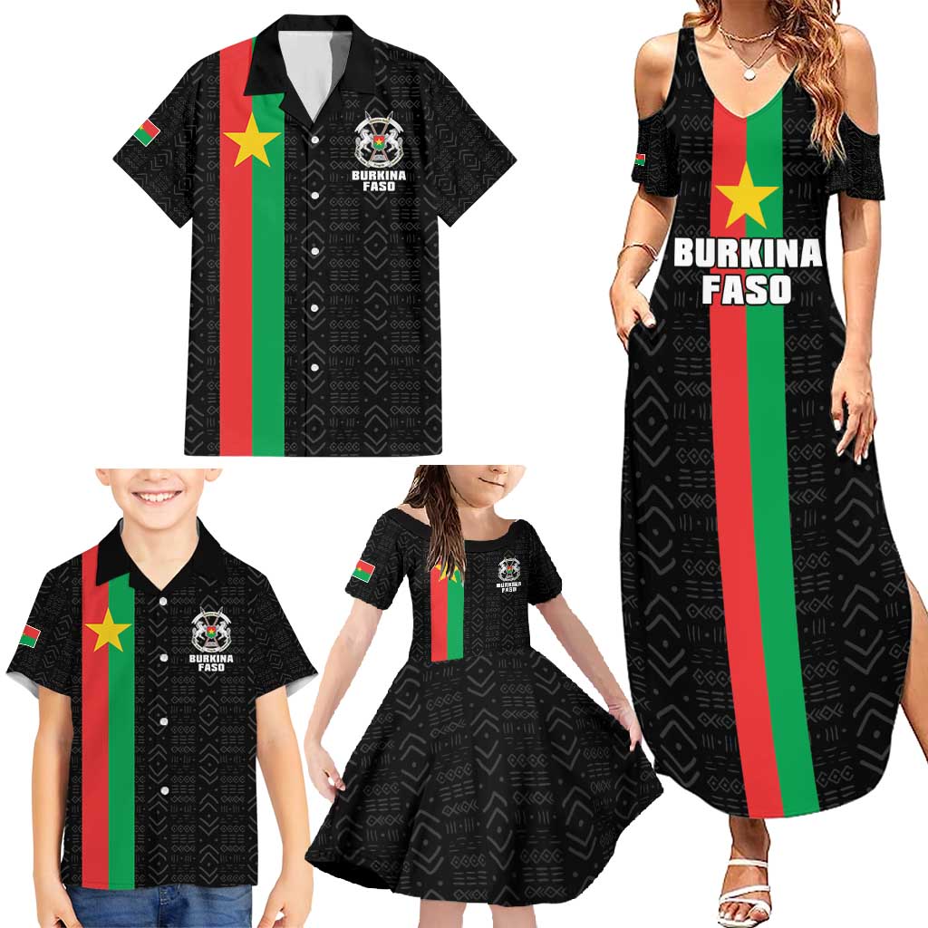 Personalized Burkina Faso Striped Family Matching Summer Maxi Dress and Hawaiian Shirt African Mud Cloth Pattern - Black - Wonder Print Shop