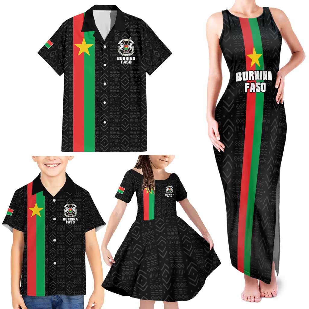 Personalized Burkina Faso Striped Family Matching Tank Maxi Dress and Hawaiian Shirt African Mud Cloth Pattern - Black - Wonder Print Shop