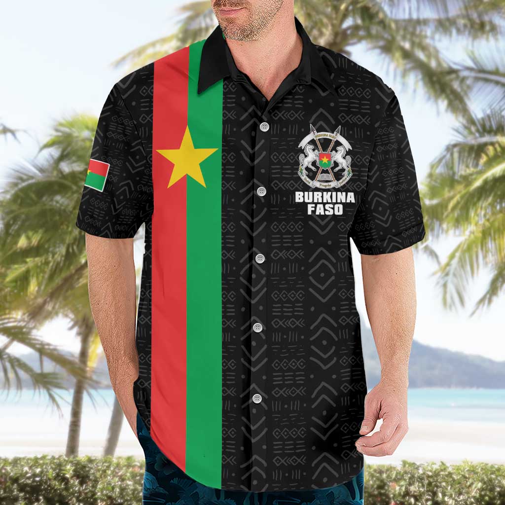 Personalized Burkina Faso Striped Hawaiian Shirt African Mud Cloth Pattern - Black - Wonder Print Shop