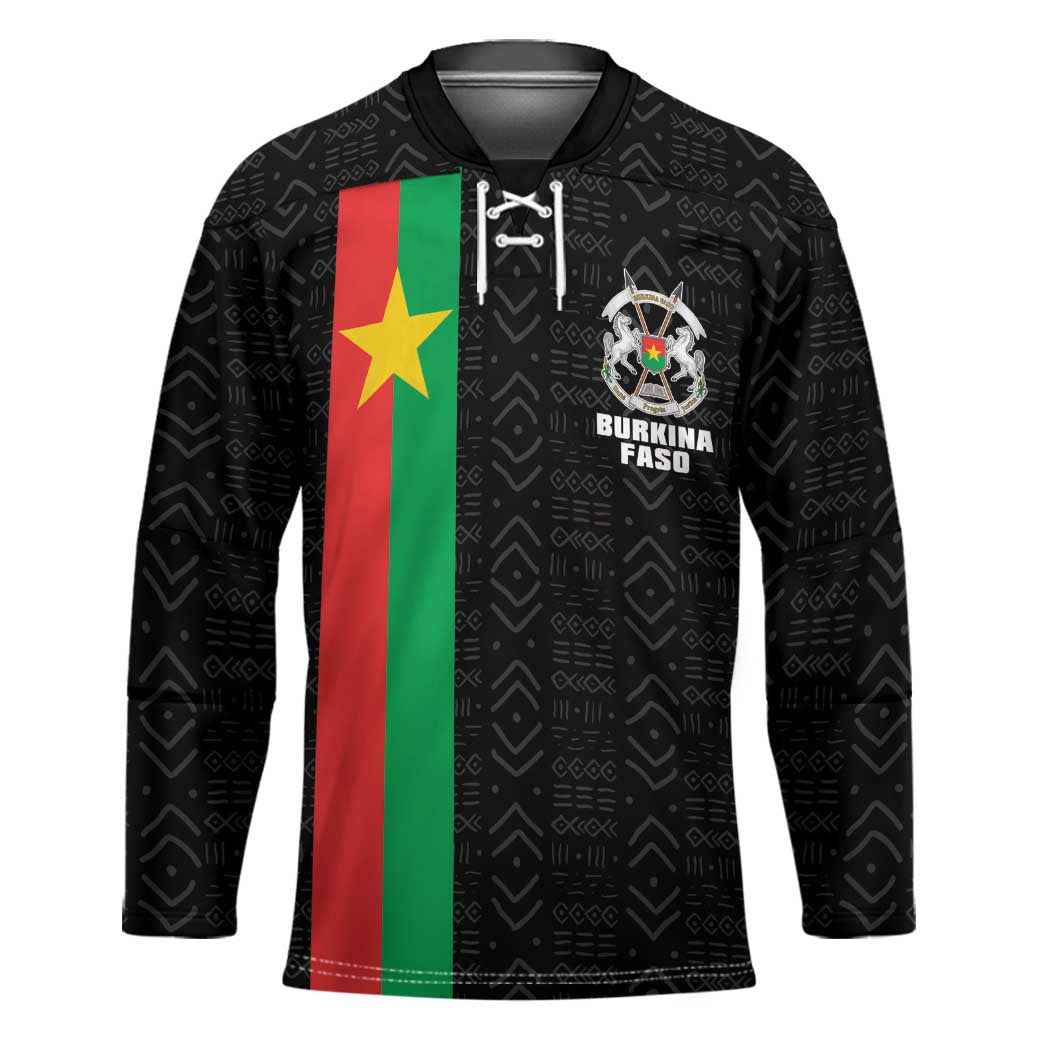 Personalized Burkina Faso Striped Hockey Jersey African Mud Cloth Pattern - Black - Wonder Print Shop