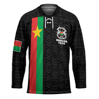 Personalized Burkina Faso Striped Hockey Jersey African Mud Cloth Pattern - Black - Wonder Print Shop