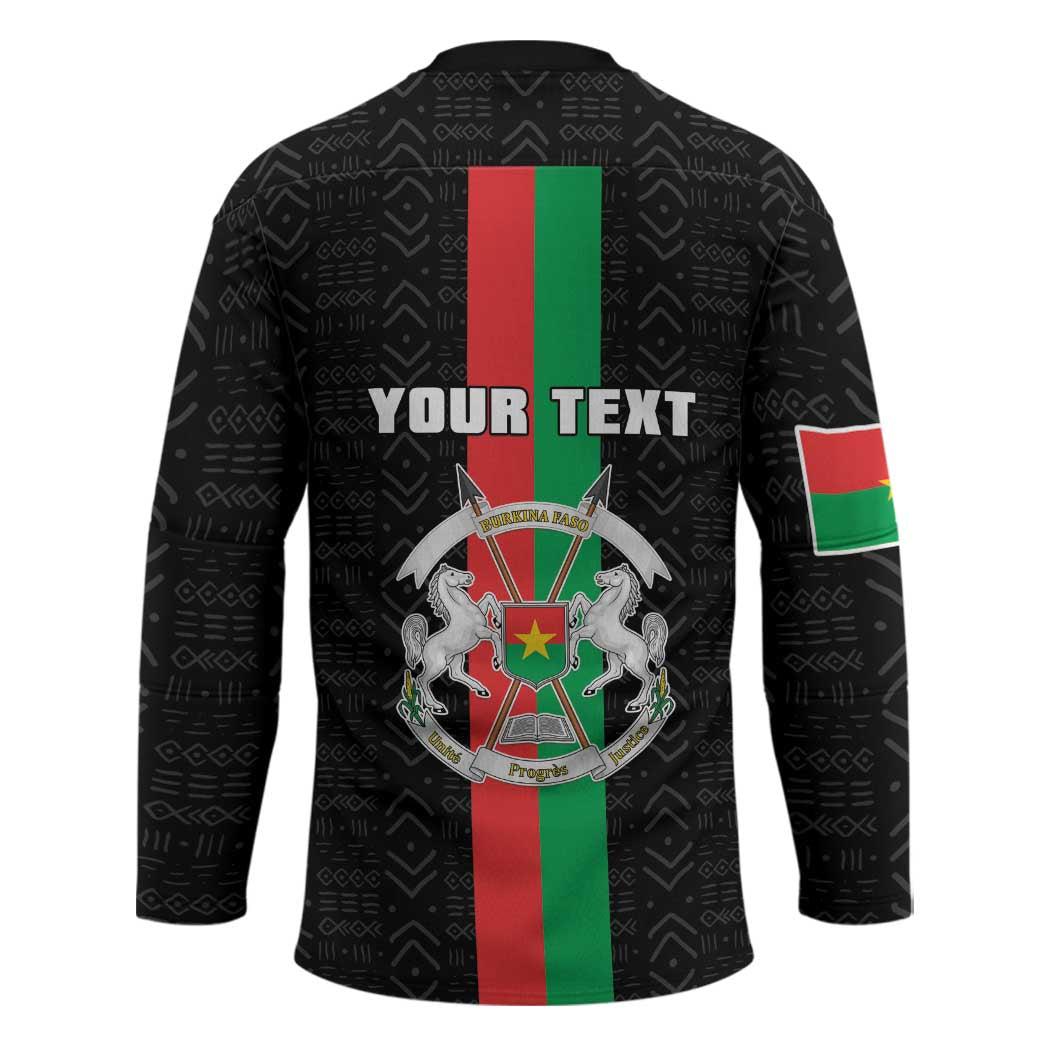 Personalized Burkina Faso Striped Hockey Jersey African Mud Cloth Pattern - Black - Wonder Print Shop