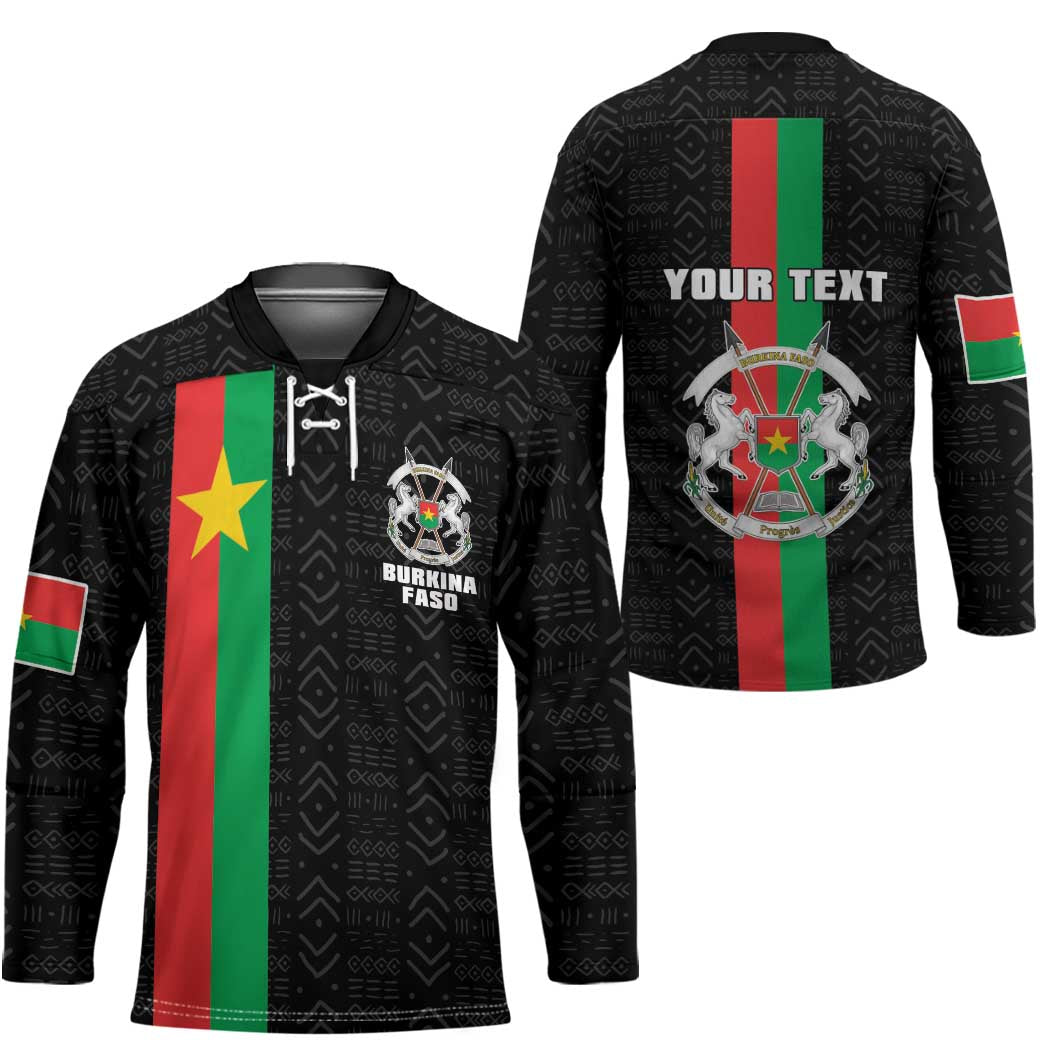 Personalized Burkina Faso Striped Hockey Jersey African Mud Cloth Pattern - Black - Wonder Print Shop