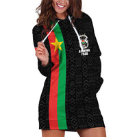 Personalized Burkina Faso Striped Hoodie Dress African Mud Cloth Pattern - Black - Wonder Print Shop