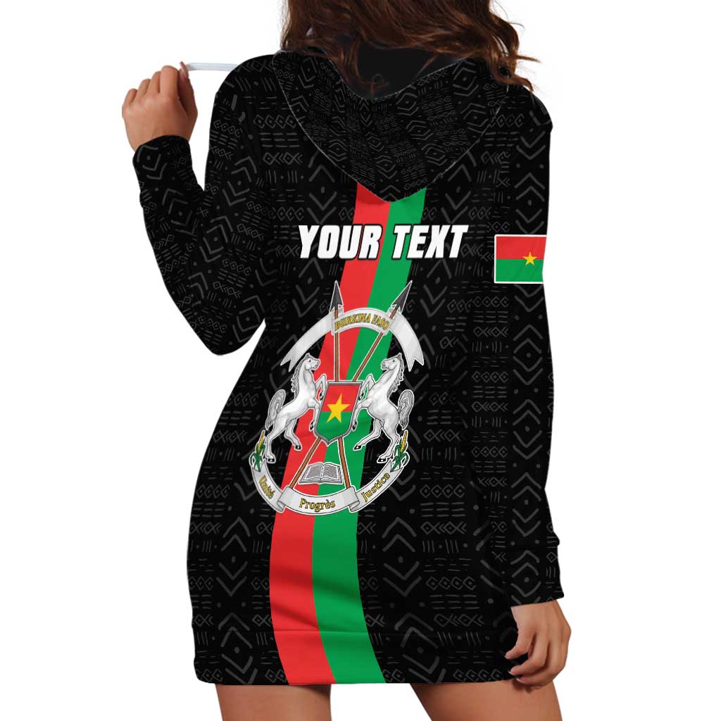 Personalized Burkina Faso Striped Hoodie Dress African Mud Cloth Pattern - Black - Wonder Print Shop