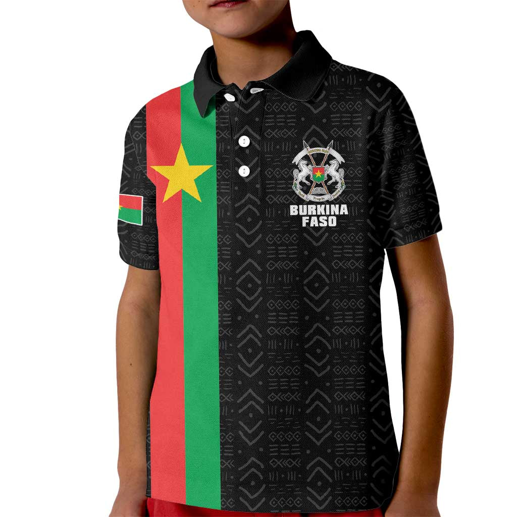 Personalized Burkina Faso Striped Kid Polo Shirt African Mud Cloth Pattern - Black - Wonder Print Shop