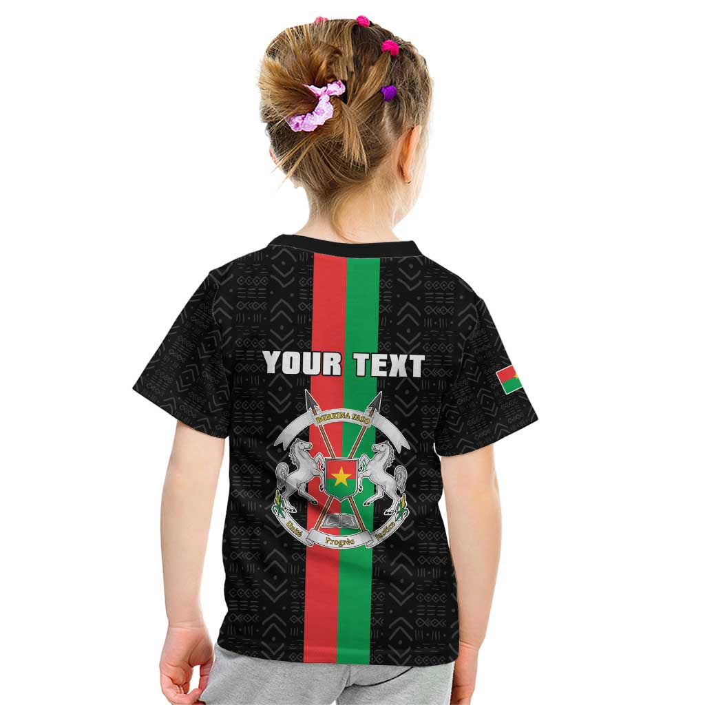 Personalized Burkina Faso Striped Kid T Shirt African Mud Cloth Pattern - Black - Wonder Print Shop
