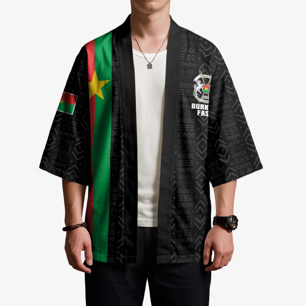 Personalized Burkina Faso Striped Kimono African Mud Cloth Pattern - Black - Wonder Print Shop