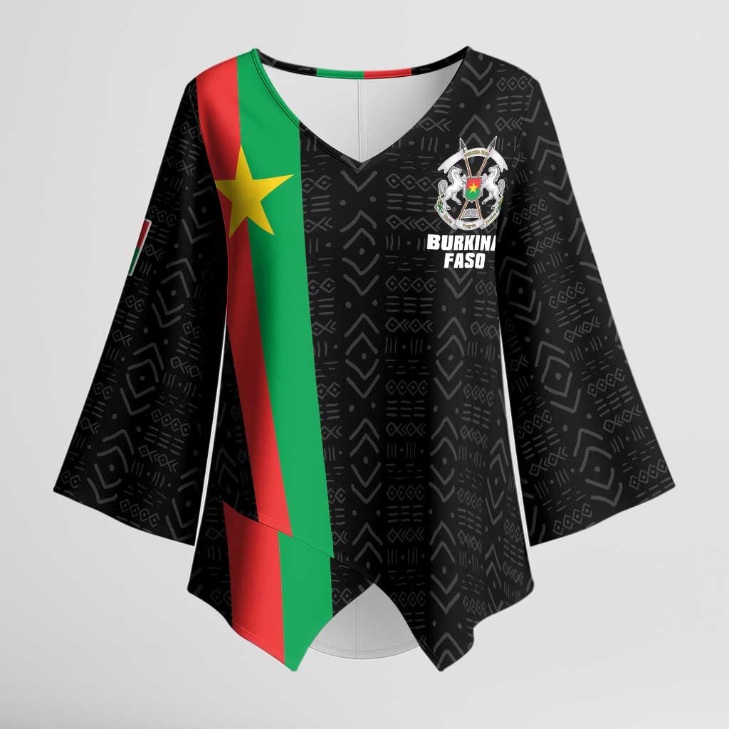 Personalized Burkina Faso Striped Kimono Sleeve Blouse African Mud Cloth Pattern - Black - Wonder Print Shop