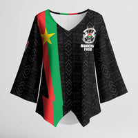 Personalized Burkina Faso Striped Kimono Sleeve Blouse African Mud Cloth Pattern - Black - Wonder Print Shop