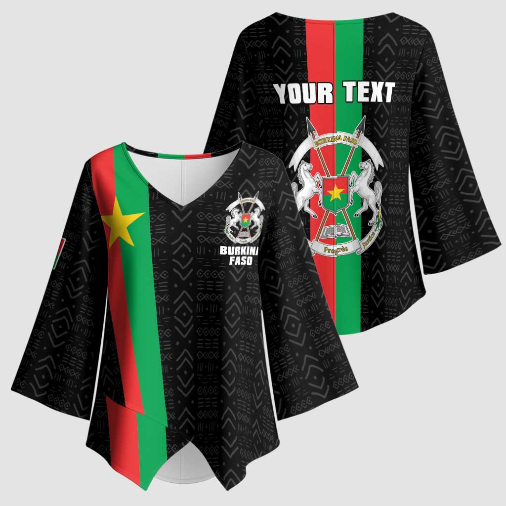 Personalized Burkina Faso Striped Kimono Sleeve Blouse African Mud Cloth Pattern - Black - Wonder Print Shop