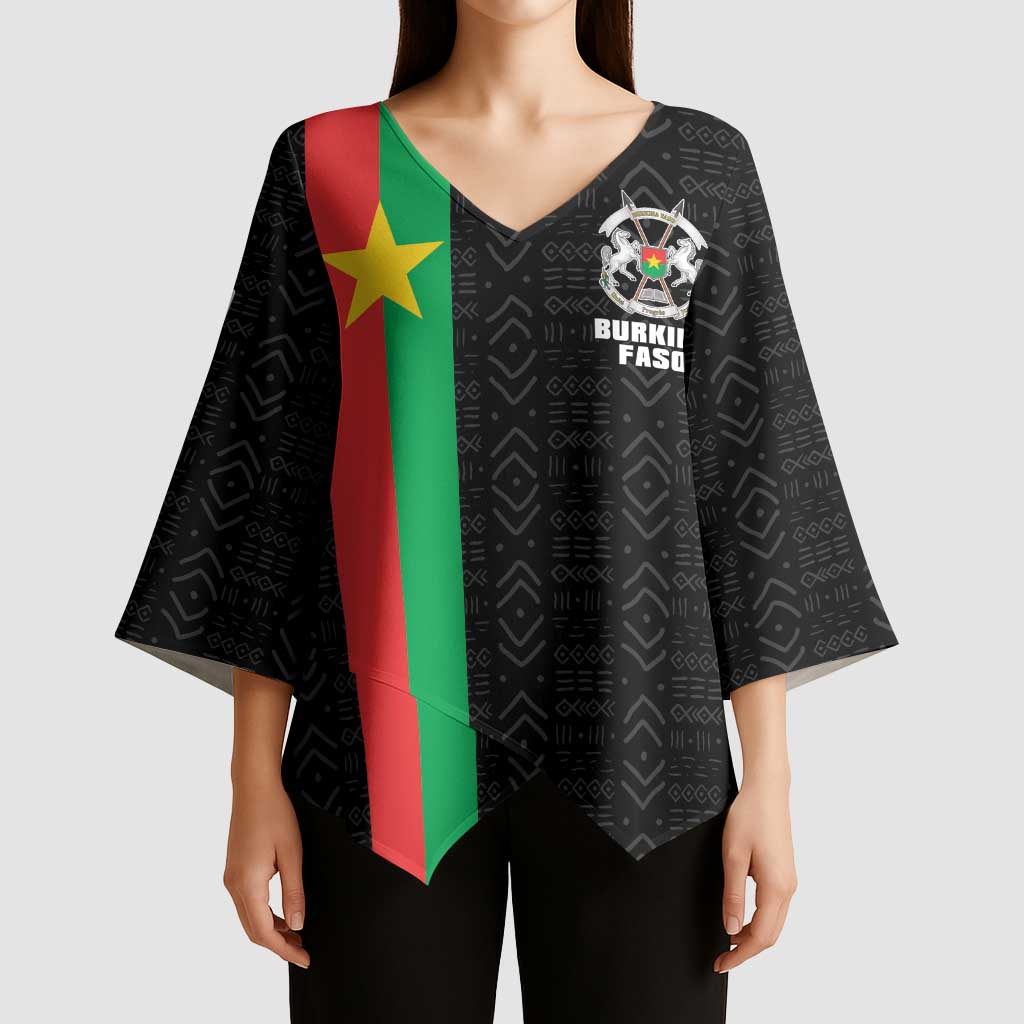 Personalized Burkina Faso Striped Kimono Sleeve Blouse African Mud Cloth Pattern - Black - Wonder Print Shop
