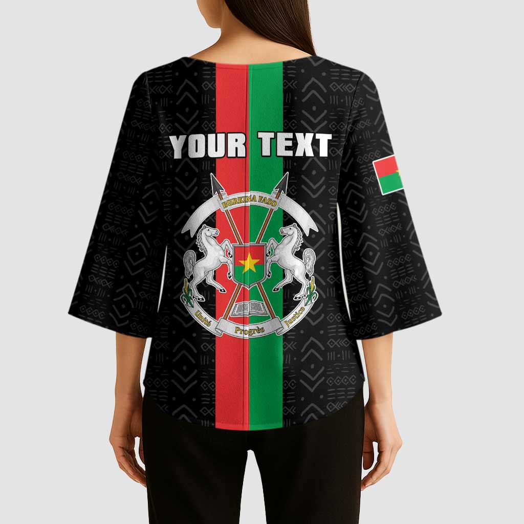 Personalized Burkina Faso Striped Kimono Sleeve Blouse African Mud Cloth Pattern - Black - Wonder Print Shop