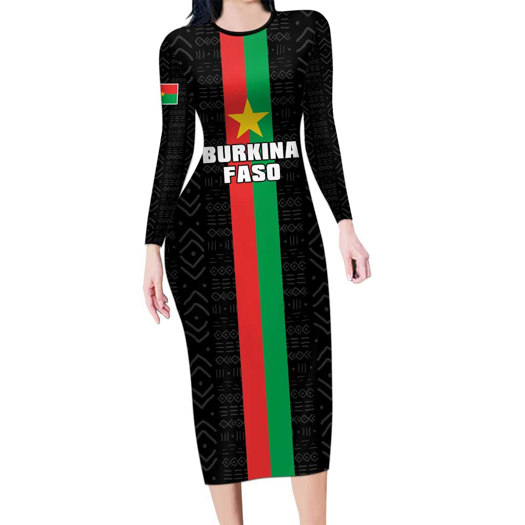 Personalized Burkina Faso Striped Long Sleeve Bodycon Dress African Mud Cloth Pattern - Black - Wonder Print Shop