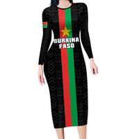 Personalized Burkina Faso Striped Long Sleeve Bodycon Dress African Mud Cloth Pattern - Black - Wonder Print Shop