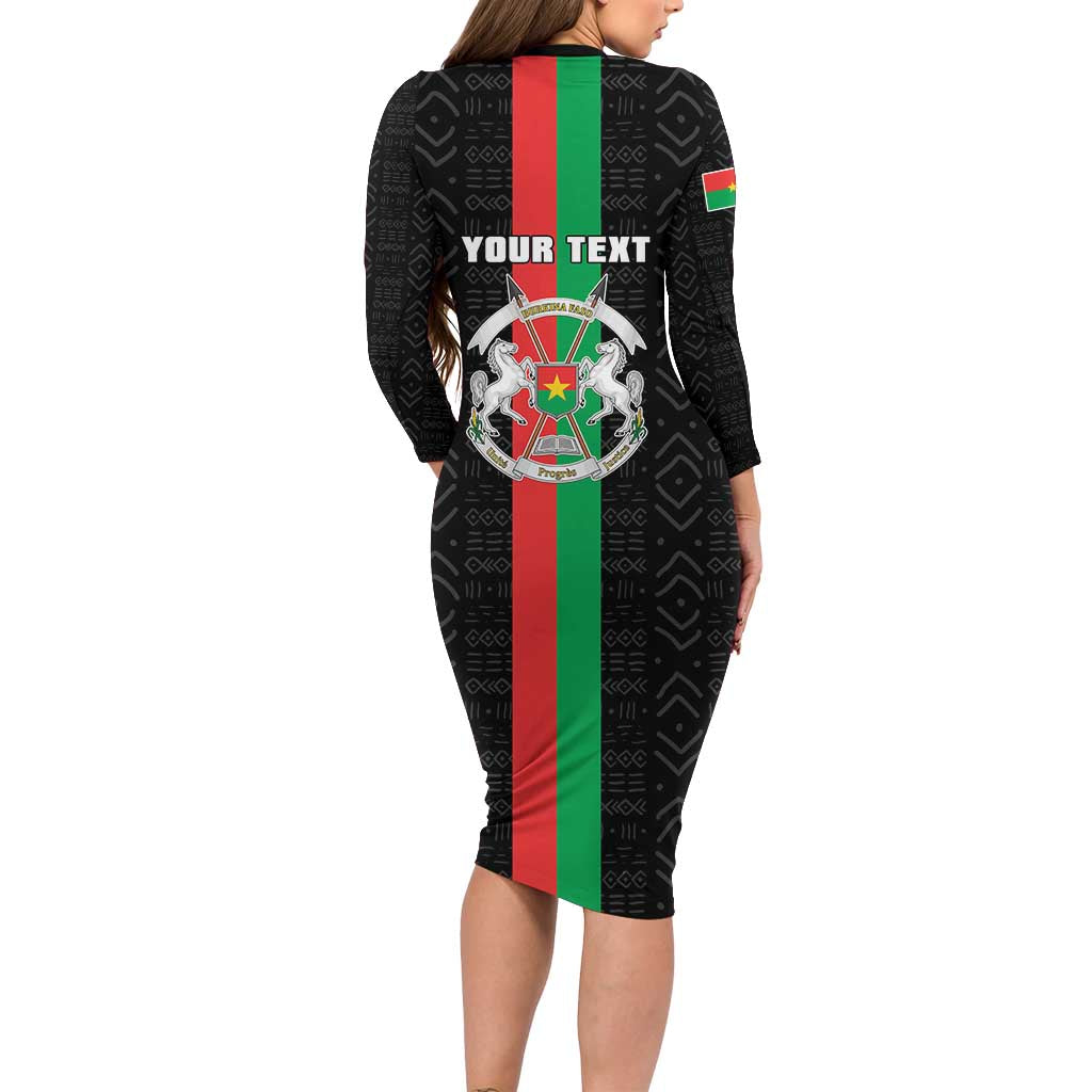 Personalized Burkina Faso Striped Long Sleeve Bodycon Dress African Mud Cloth Pattern - Black - Wonder Print Shop