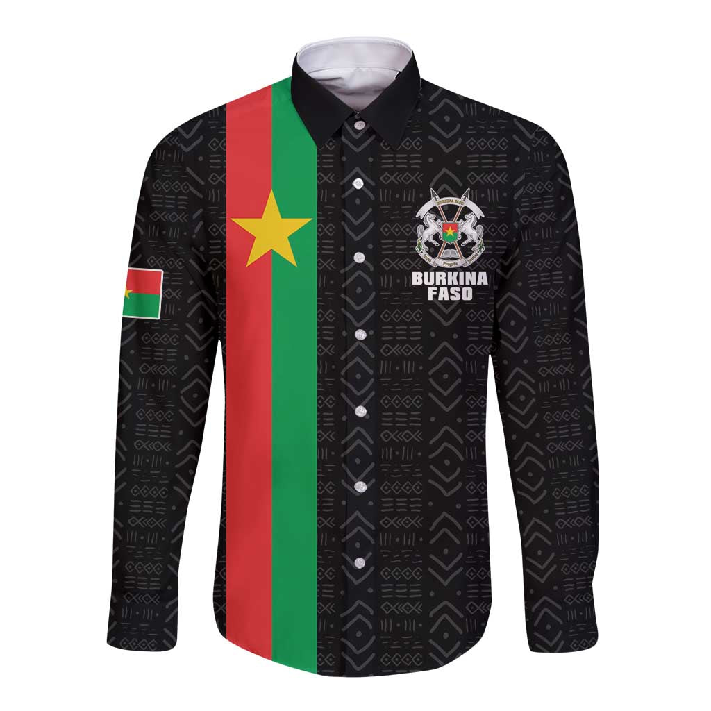 Personalized Burkina Faso Striped Long Sleeve Button Shirt African Mud Cloth Pattern - Black - Wonder Print Shop