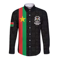 Personalized Burkina Faso Striped Long Sleeve Button Shirt African Mud Cloth Pattern - Black - Wonder Print Shop