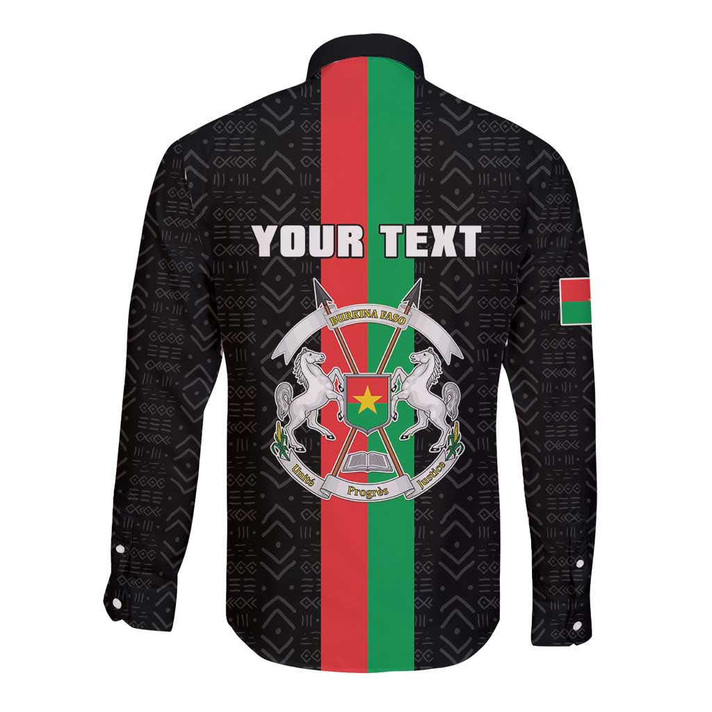 Personalized Burkina Faso Striped Long Sleeve Button Shirt African Mud Cloth Pattern - Black - Wonder Print Shop