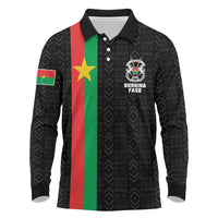 Personalized Burkina Faso Striped Long Sleeve Polo Shirt African Mud Cloth Pattern - Black - Wonder Print Shop