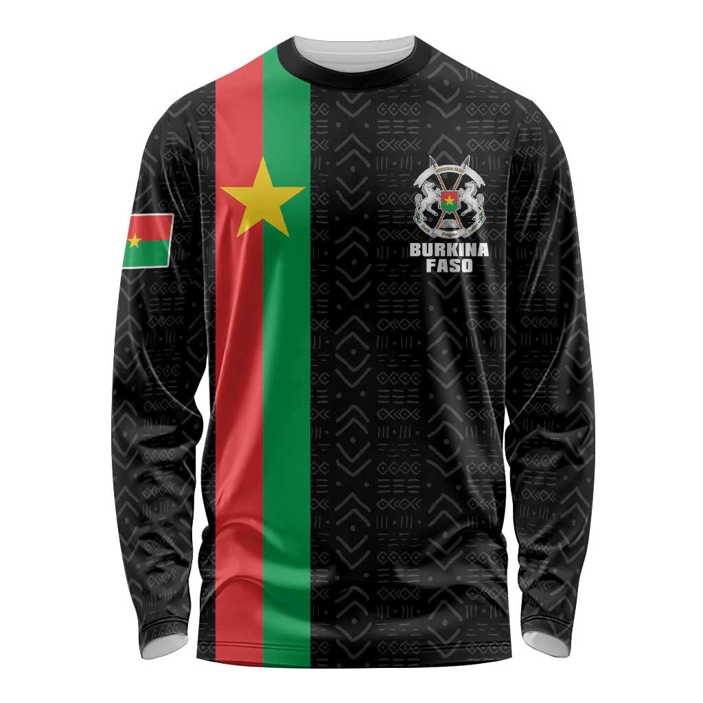 Personalized Burkina Faso Striped Long Sleeve Shirt African Mud Cloth Pattern - Black - Wonder Print Shop