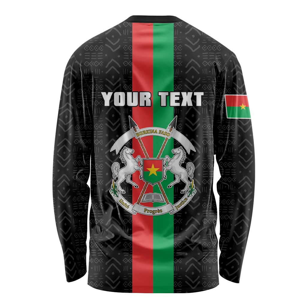 Personalized Burkina Faso Striped Long Sleeve Shirt African Mud Cloth Pattern - Black - Wonder Print Shop