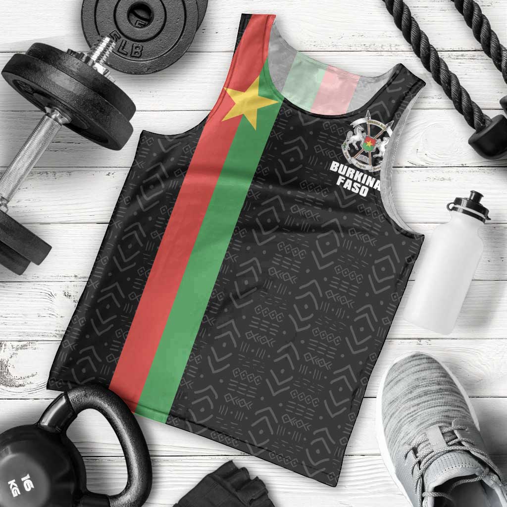 Personalized Burkina Faso Striped Men Tank Top African Mud Cloth Pattern - Black - Wonder Print Shop