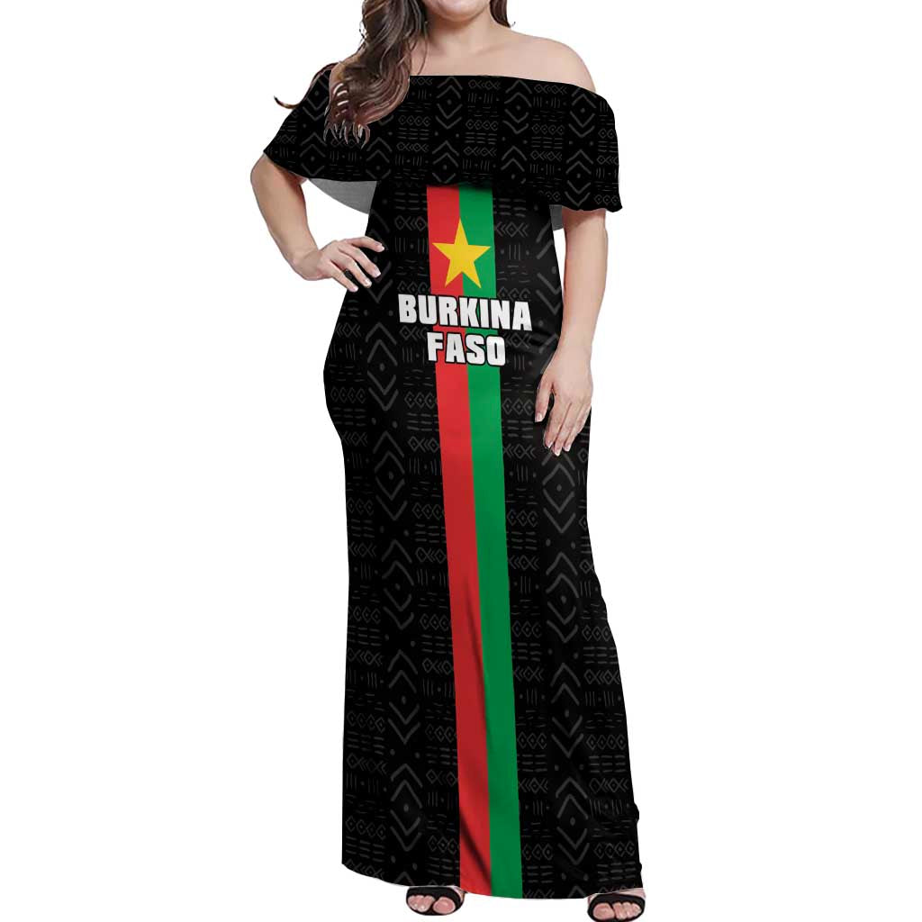 Personalized Burkina Faso Striped Off Shoulder Maxi Dress African Mud Cloth Pattern - Black - Wonder Print Shop